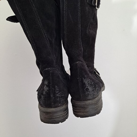 Paul Green Black Suede Distressed Moto Fall Boots Zipper Buckle - Picture 11 of 13